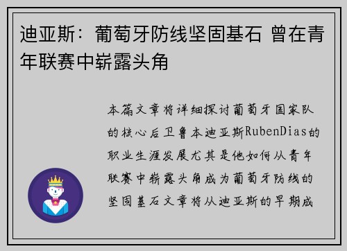 迪亚斯:葡萄牙防线坚固基石 曾在青年联赛中崭露头角 迪亚斯:葡萄牙防线坚固基石 曾在青年联赛中崭露头角